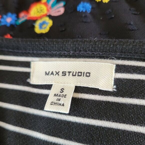 Max Studio Small Dress Black White Stripes Rayon Spandex Poly flutter sleeve EUC - Picture 7 of 9